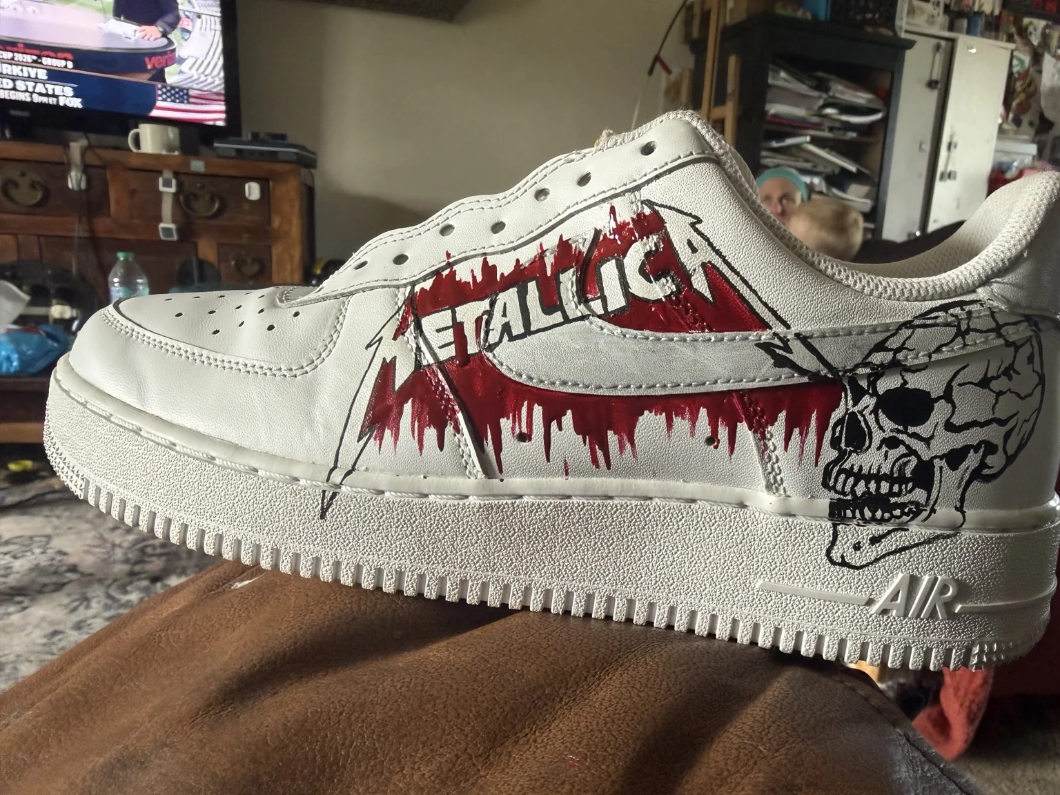 Side profile of heavy metal inspired custom sneaker